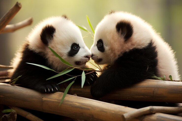 Foto los adorables pandas comiendo bambú