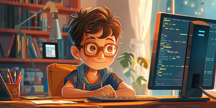 Foto adorables personajes de dibujos animados de programación