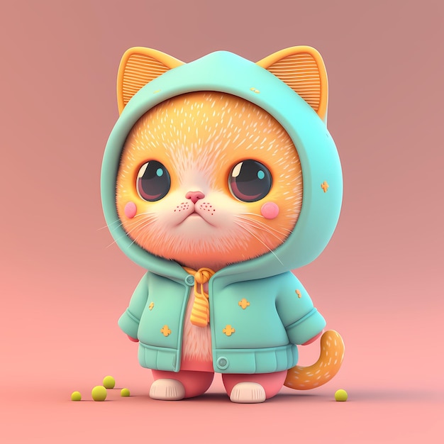 adorables personajes de gatos en 3D visten ropa linda, divertida y colorida