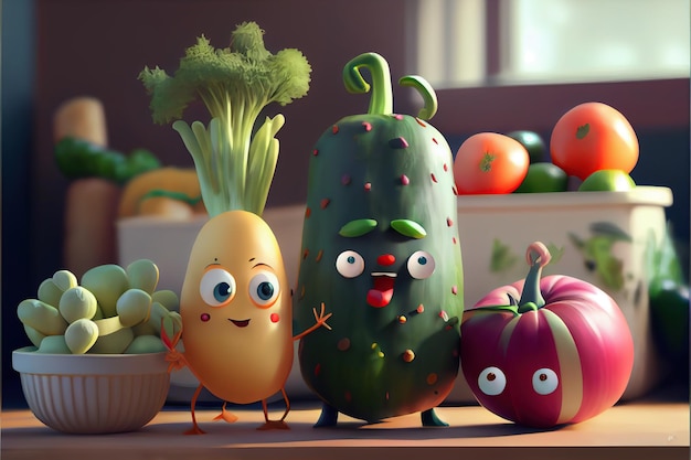 Foto adorables personajes vegetales lindo divertido