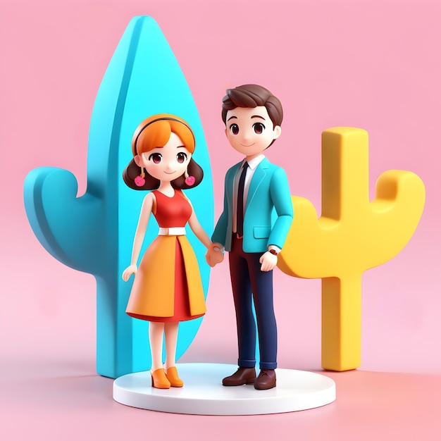 Adoráveis ilustrações de casal em 3D