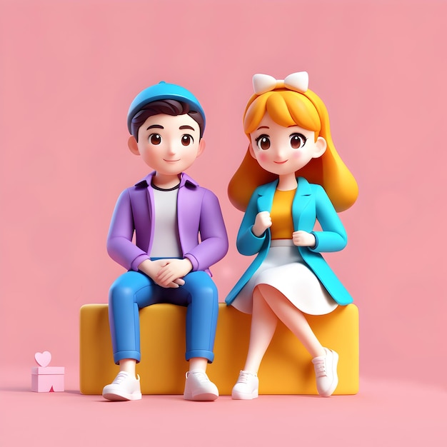 Adoráveis ilustrações de casal em 3D