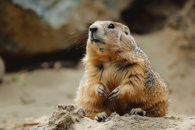 Adoráveis marmotas desfrutando de um dia ensolarado em seu habitat natural