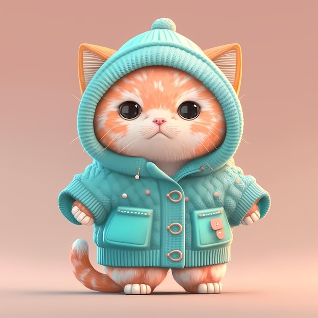 adoráveis personagens de gatos 3D usam roupas coloridas fofas e engraçadas