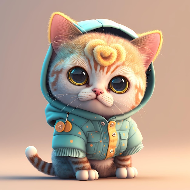 adoráveis personagens de gatos 3D usam roupas coloridas fofas e engraçadas