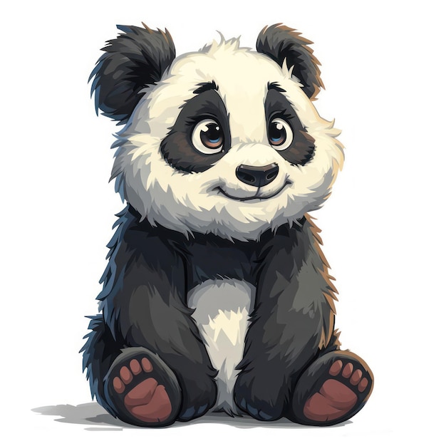 Adorável adesivo de bebê panda estilo kawaii linhas grossas cores brilhantes