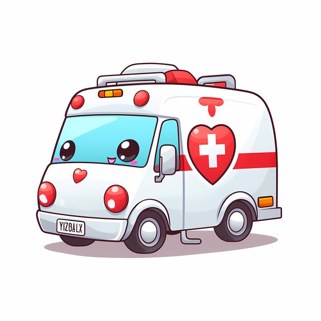 Adorável ambulância arte kawaii clipart em um fundo branco