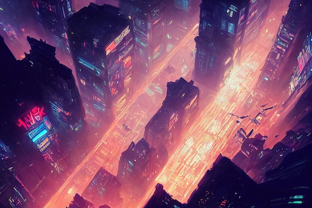 Adorável anime Cyberpunk City