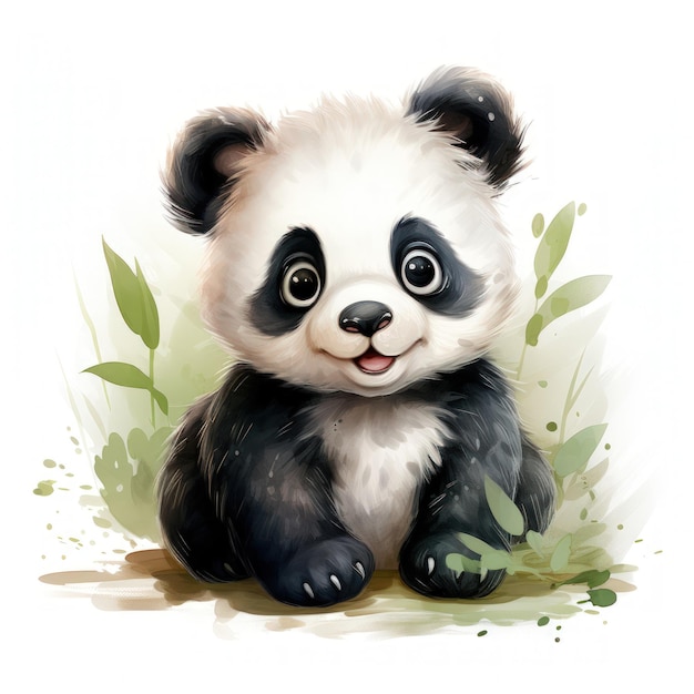 Adorável aquarela clipart de um bebê panda feliz em um fundo branco gerado por IA