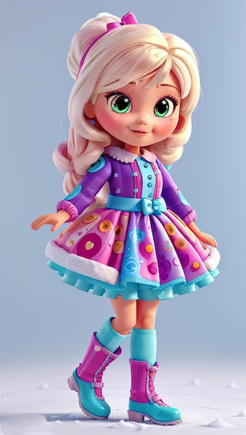 adorável Barbie de neve em vestido multicolorido