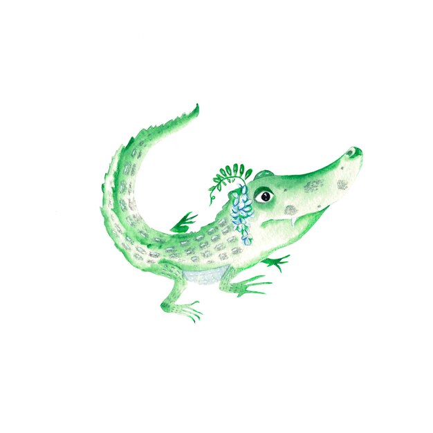 Adorável bebê crocodilo isolado no fundo branco Aquarela ilustração desenhada à mão