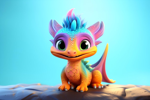 Adorável bebê dragão personagem de desenho animado Perfeito para livros de mercadorias infantis e mais Super bonito colorido pequeno bebê Dragão com grandes olhos pretos Monstro de fantasia ilustração 3D para crianças