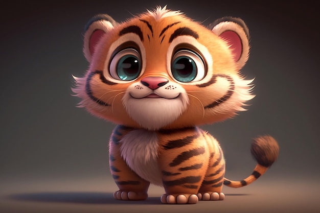 Adorável bebê tigre estilo cartoon 3d Generative AI