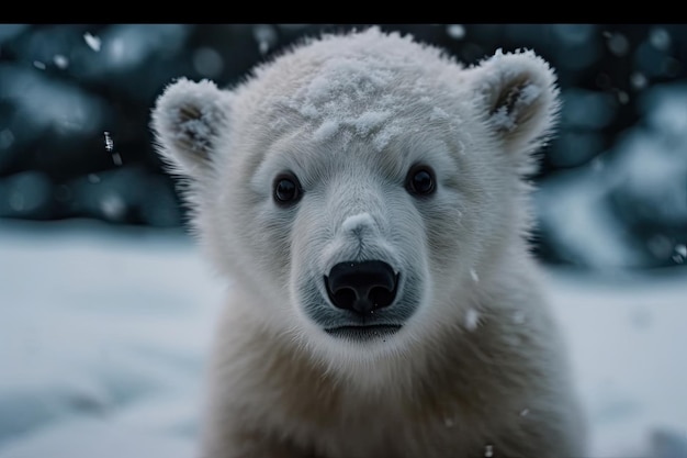 Adorável bebê urso polar brincando no Snowy Winter Wonderland