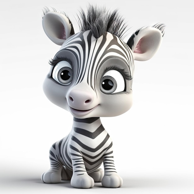 Foto adorável bebê zebra com um sorriso estilo pixar em renderização 3d ultrarrealista perfeita para crianças