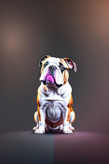 Adorável Bulldog em espaço de fundo escuro para texto Retrato de um Bulldog Inglês Cão bonito