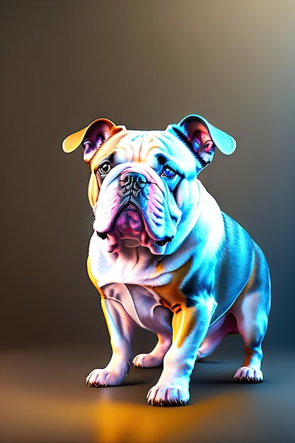 Adorável Bulldog no espaço de fundo escuro para texto Retrato de um Bulldog Inglês Cachorro fofo