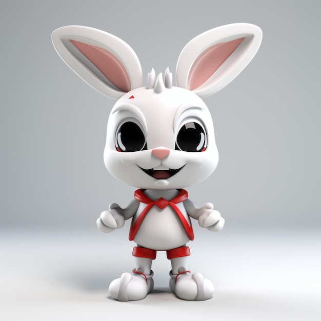 Foto adorável cabeça de coelho imagem de personagem 3d em branco e vermelho escuro
