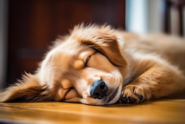 Foto adorável cachorro dormindo pacificamente e descansando