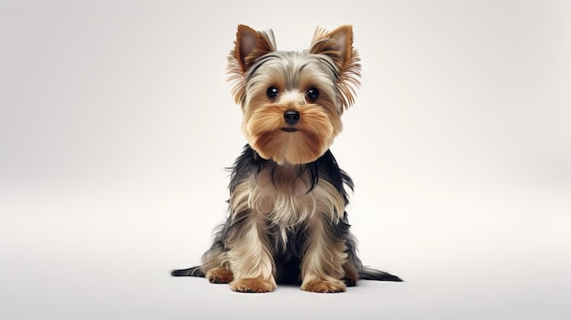 Adorável cão Yorkshire Terrier em fundo branco AI gerado