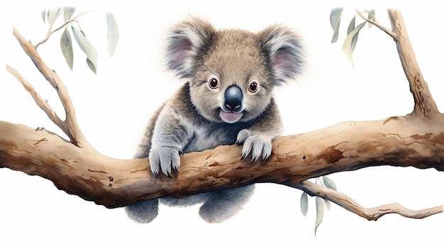 Adorável coala pendurado em um galho Imagem encantadora da vida selvagem com um lindo marsupial australiano