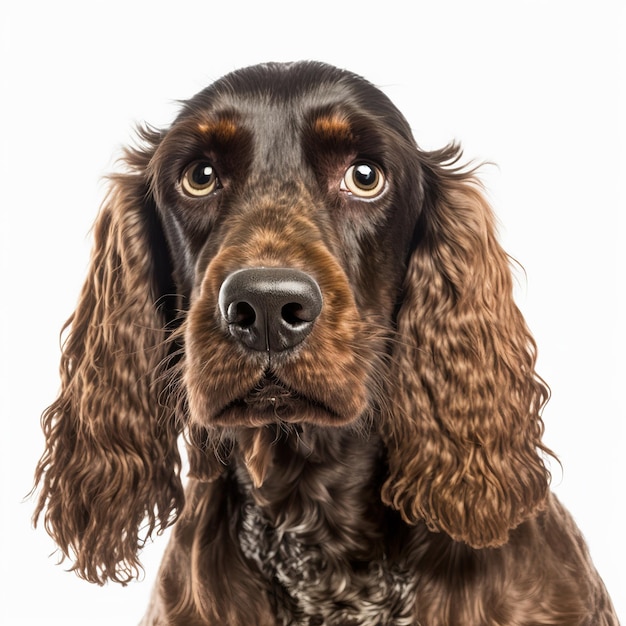 Adorável cocker spaniel inglês retrato arrebatador em fundo branco isolado