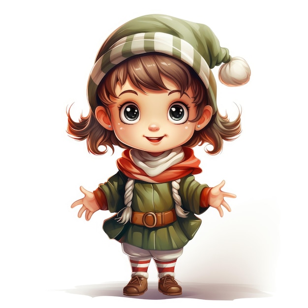 Adorável desenho animado de Natal Elf Imagem vetorial e clipart isolado em fundo branco