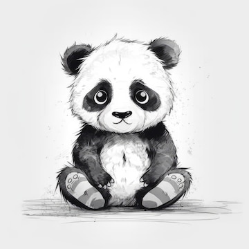 Desenho gráfico digital realista para colorir Panda Simple, esboço de  desenho animado em preto e branco · Creative Fabrica