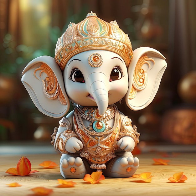 Adorável e fofo Lord Ganesha em fundo desfocado Arte generativa ai