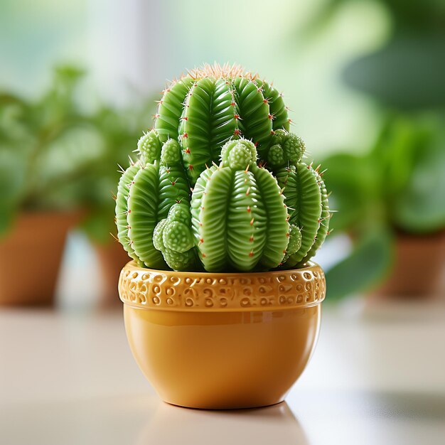 Adorável encanto do deserto Cute Mini 3D planta de cacto em uma panela em fundo branco