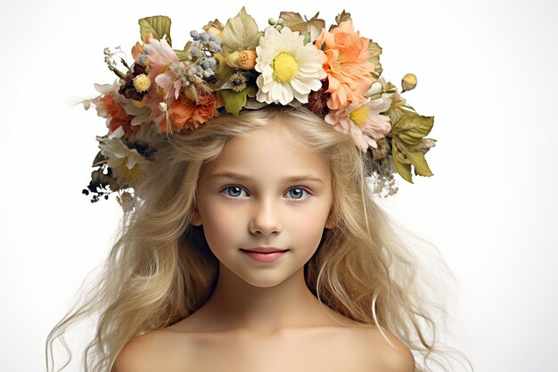 Adorável Flower Girl em fundo branco Generative Ai