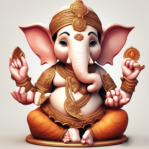 Adorável Ganesha 3D, uma ilustração fofa em branco