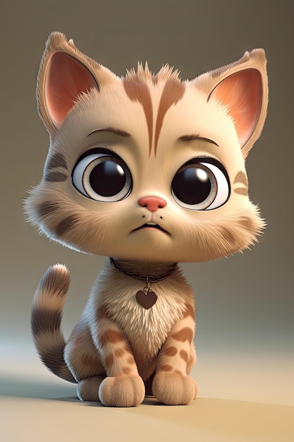 Adorável gatinho de desenho animado 3D