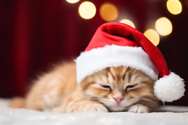 Adorável gato de Natal com IA generativa de espaço de cópia