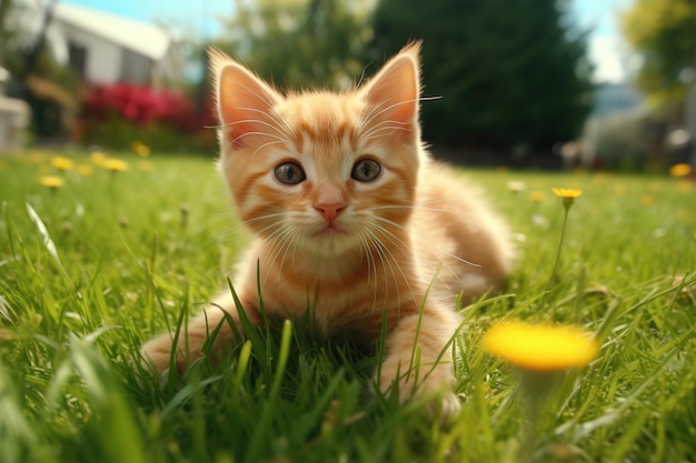 Adorável gato fofo na grama