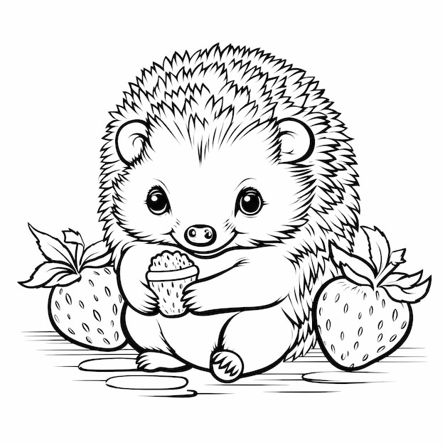 Foto adorável hedgehog feast cute esboço ilustração vetorial para colorir divertido