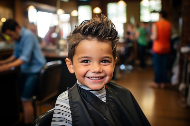 Adorável jovem rapaz cortando o cabelo AI