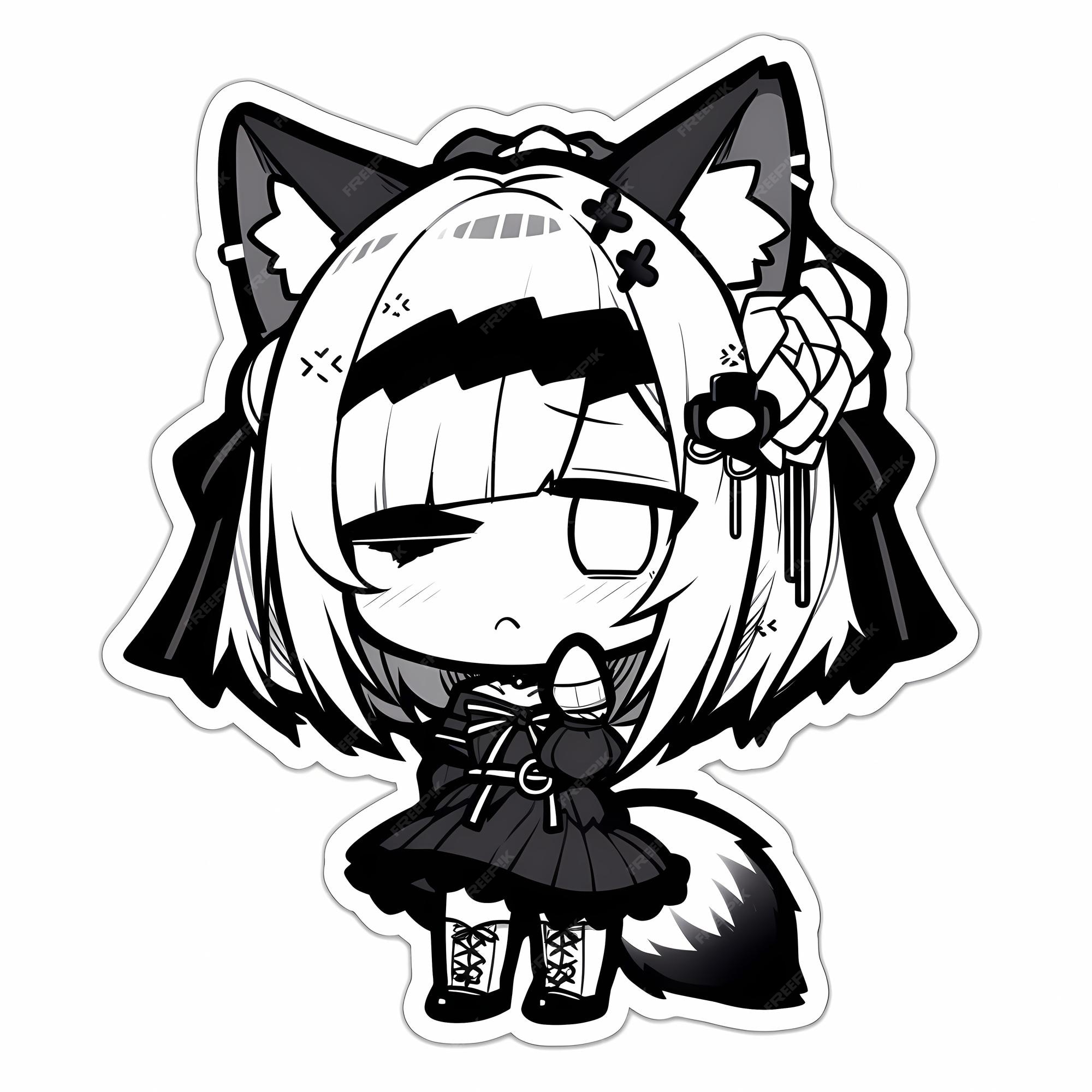 Adorável kawaii ilustrado chibi anime fox girl adesivo de arte