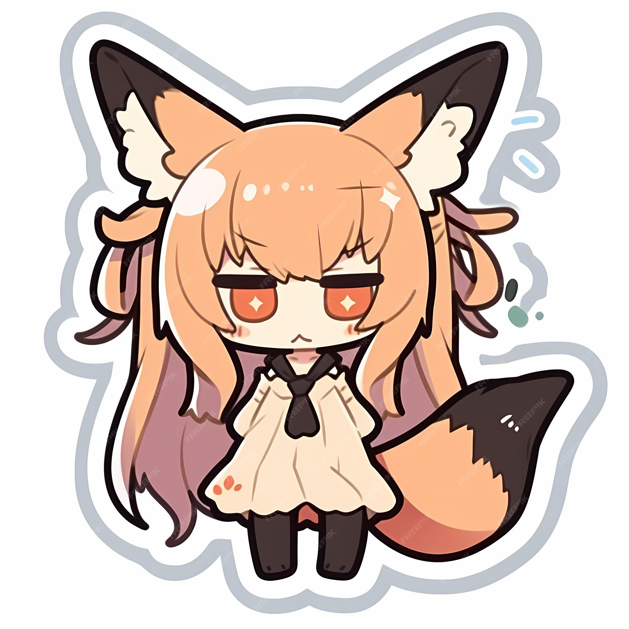 Adorável kawaii ilustrado chibi anime fox girl adesivo de arte