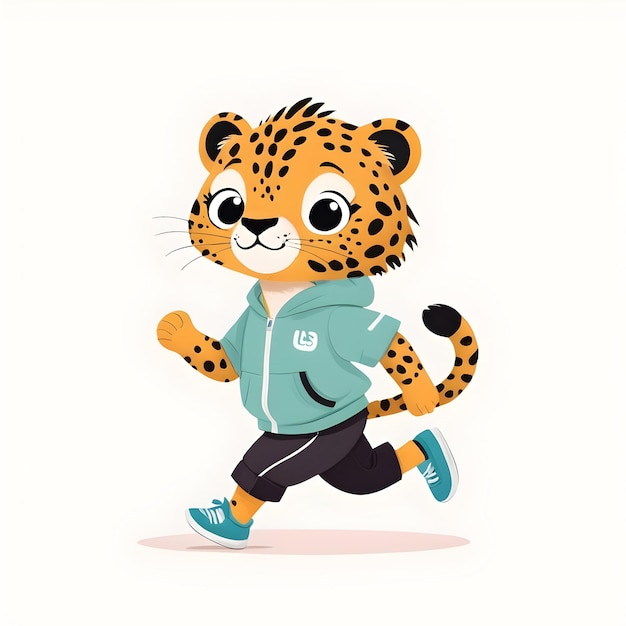 Adorável leopardo correndo ilustração para livros infantis
