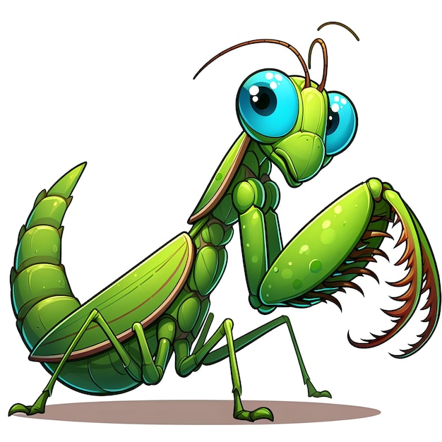 adorável mantis de oração em estilo de desenho animado em fundo branco