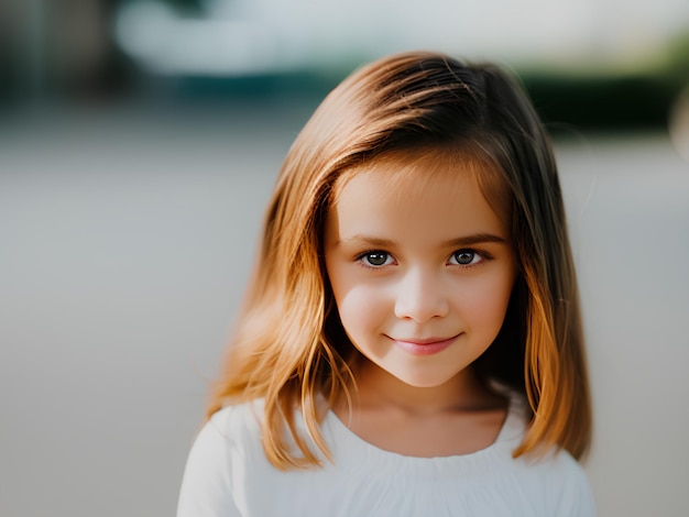 Foto adorável menina com sorriso em fundo desfocado generative ai