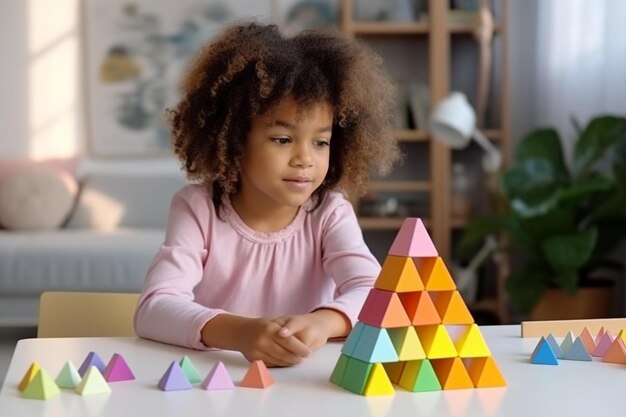 Foto adorável menino preto encaracolada menina e especialista em desenvolvimento infantil mulher jovem atraente jogando