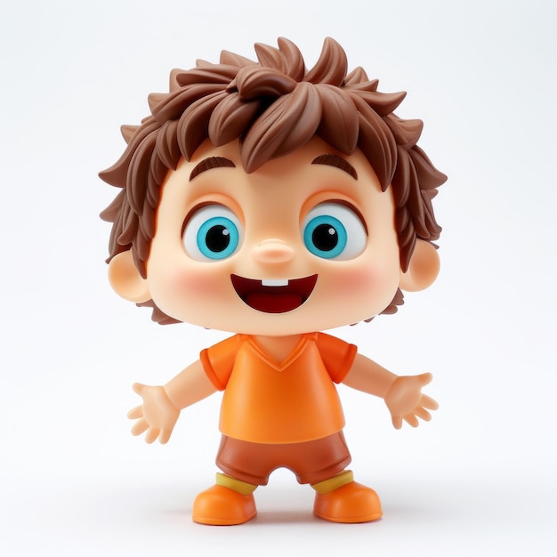 Adorável modelo 3D de um menino de fato laranja de desenho animado