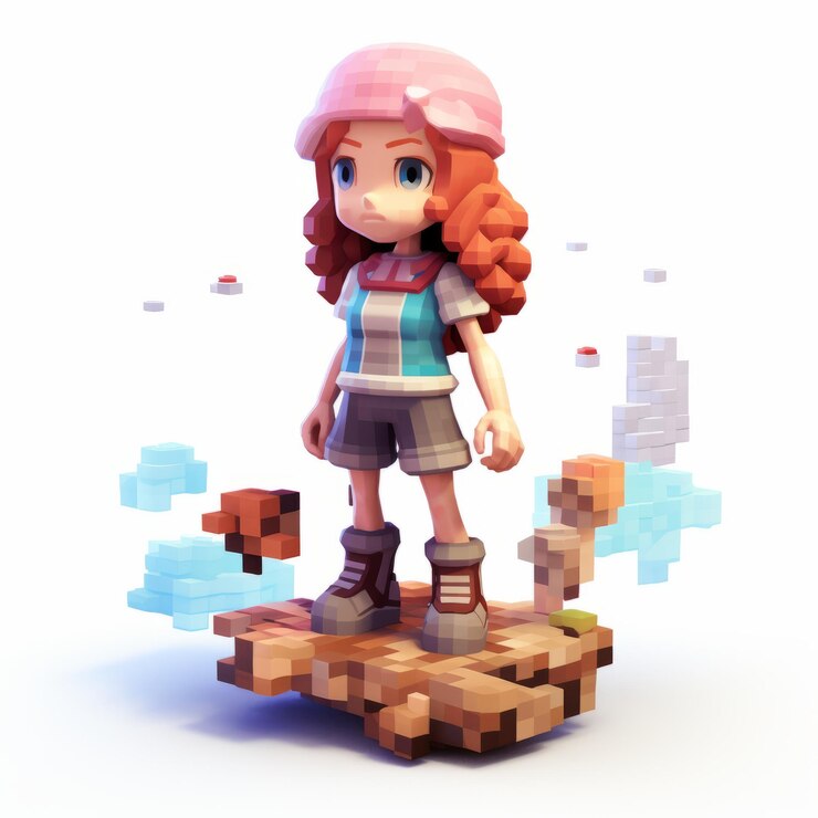 Foto adorável modelo de arte de pixel de 8 bits de abigail numa prateleira
