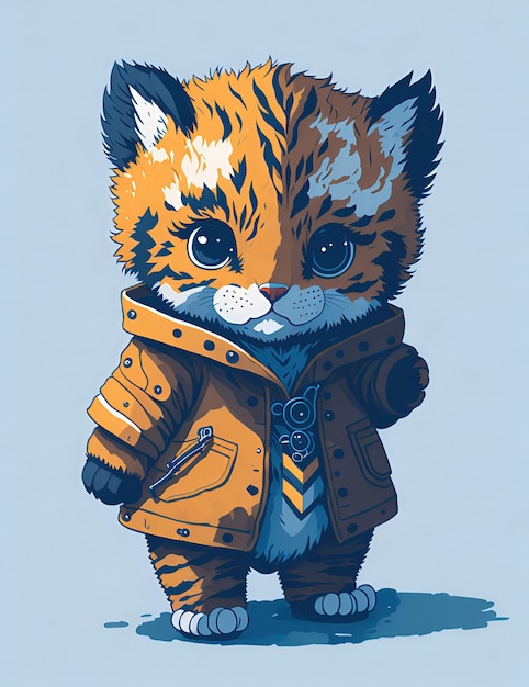 Adorável personagem fofo bebê tigre aquecido em roupas de inverno Arte digital