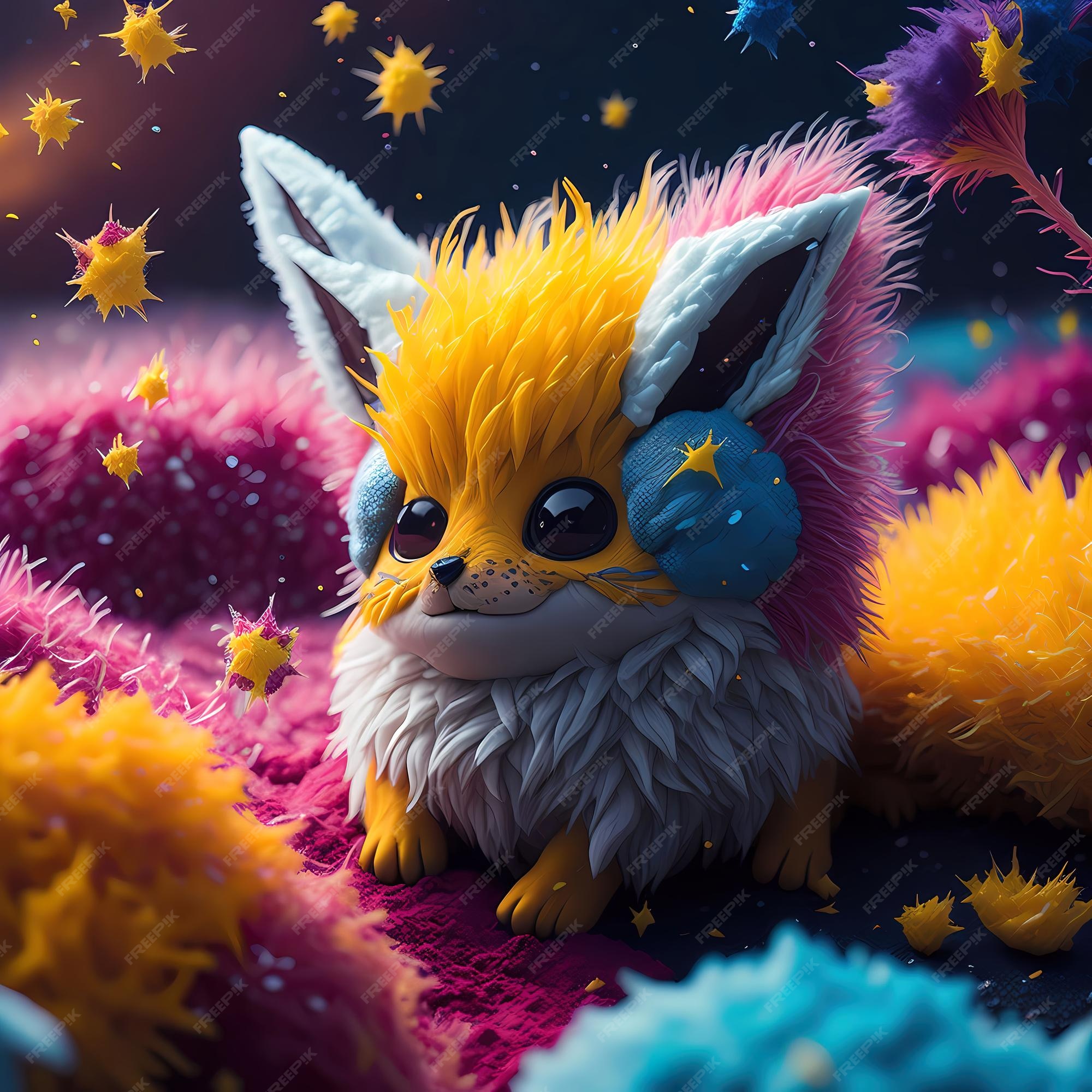 Adorável pintura animal peluda inspirada em pokémon com o ambiente  galáctico