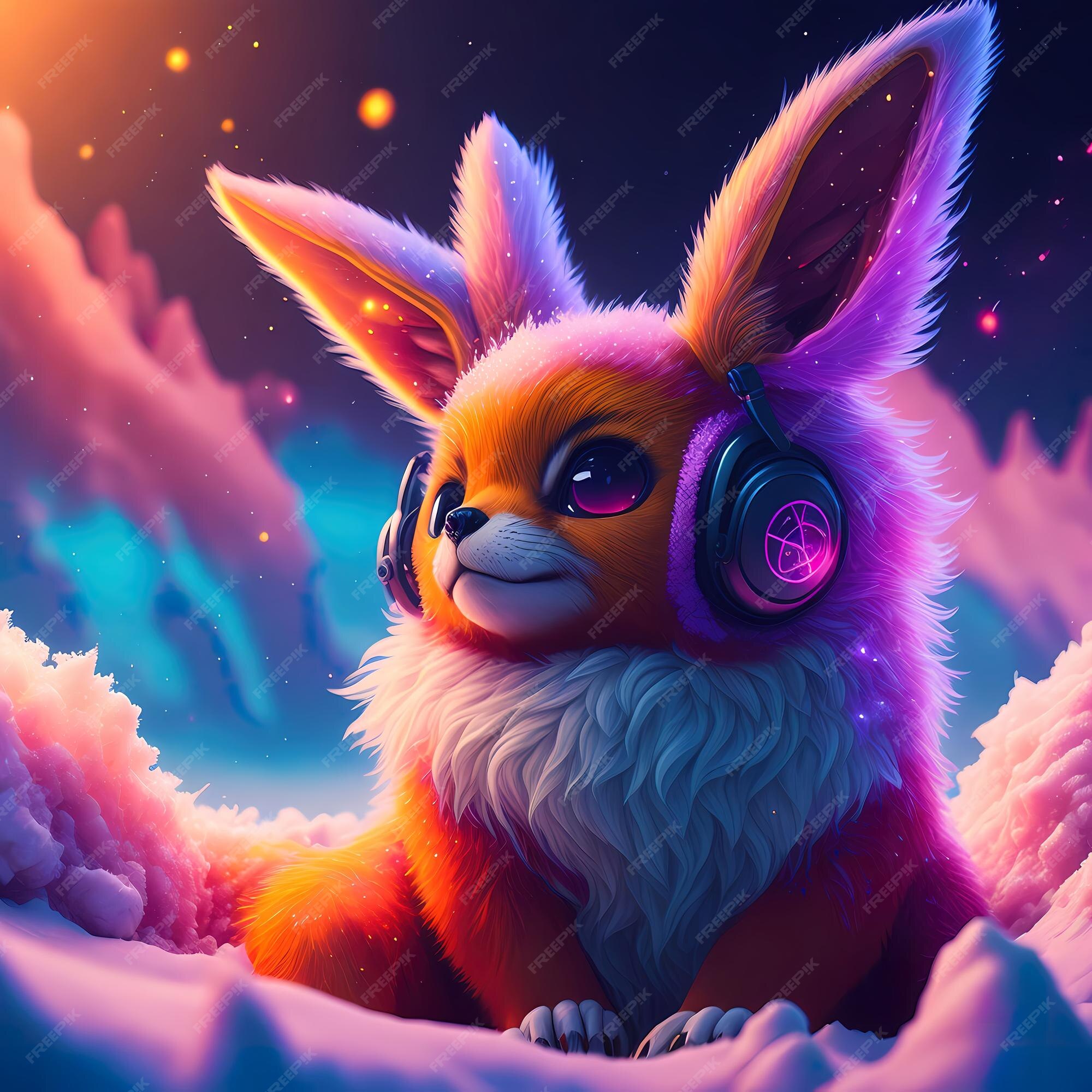 Adorável pintura animal peluda inspirada em pokémon com o ambiente  galáctico