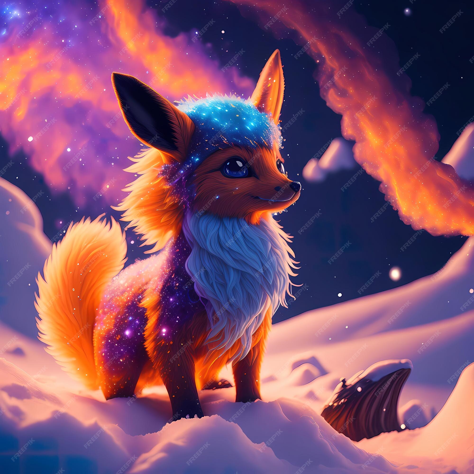 Adorável pintura animal peluda inspirada em pokémon com o ambiente  galáctico