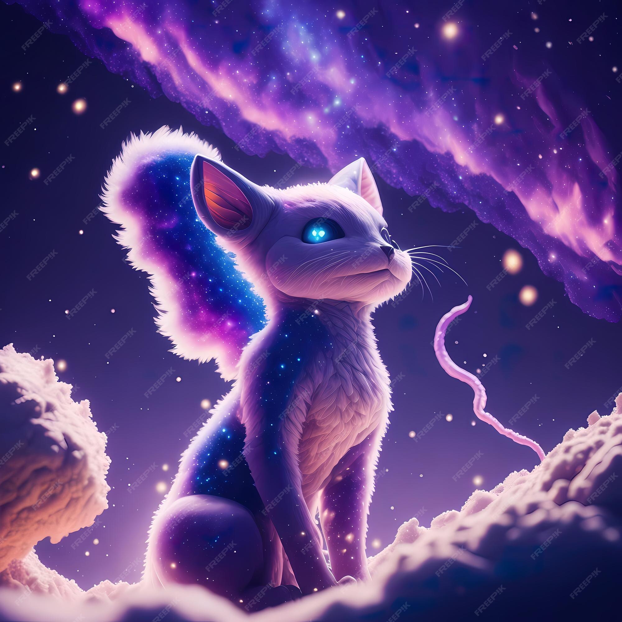 Adorável pintura animal peluda inspirada em pokémon com o ambiente  galáctico